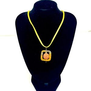 Bold Pendant Necklace with Lime Green Leather Cord